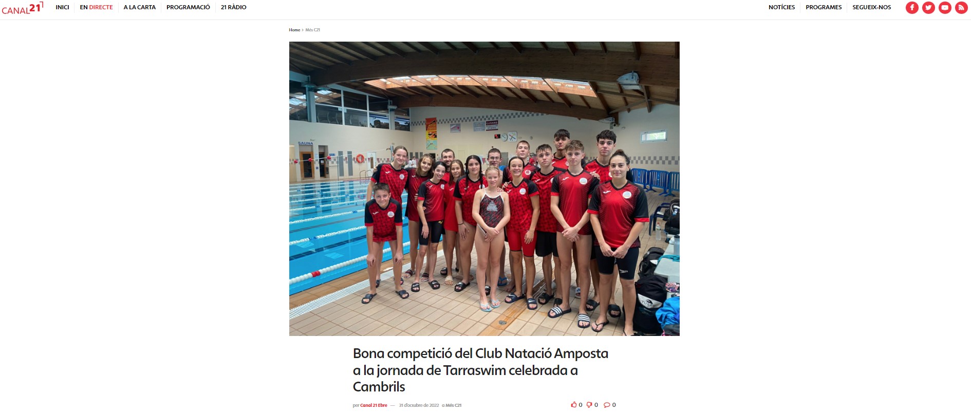 NOTÍCIA CANAL 21! Bona competició del Club Natació Amposta a Tarragona